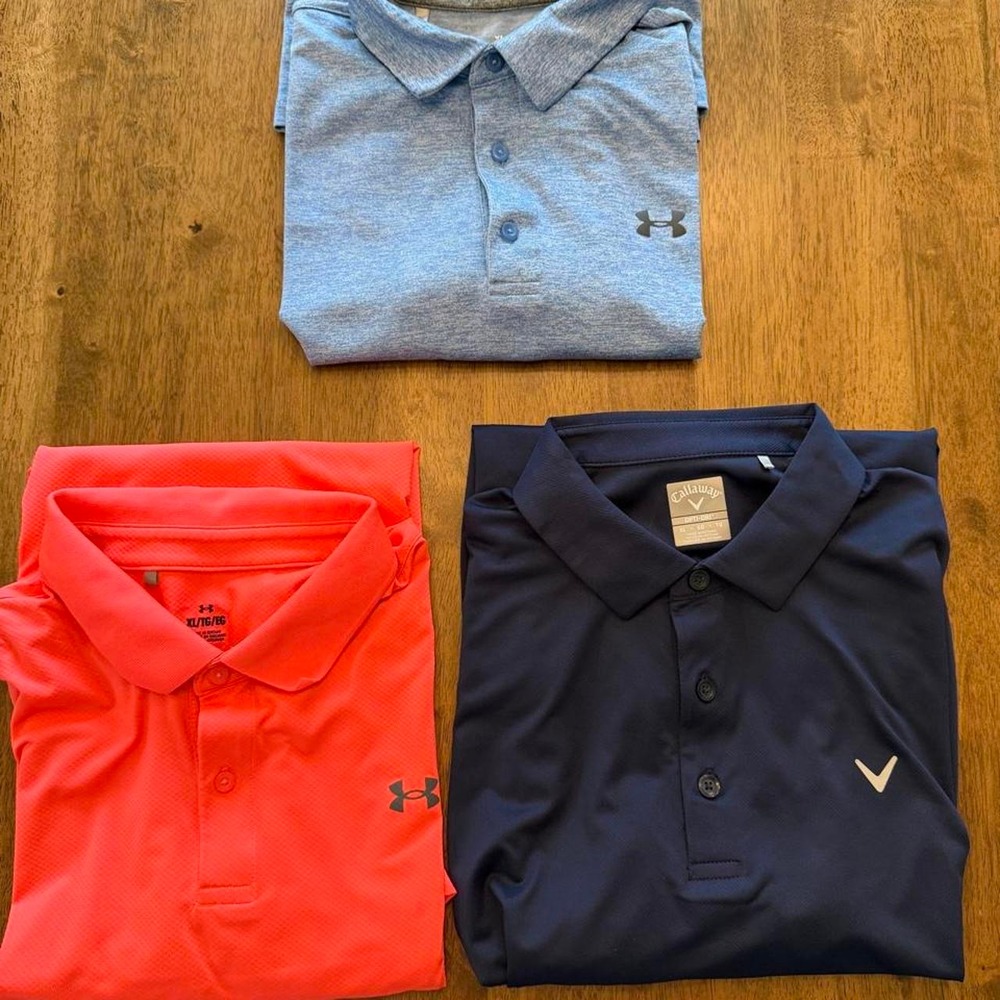 Lot Of 3 Golf Polos Callaway Under Armour XL Blue Orange